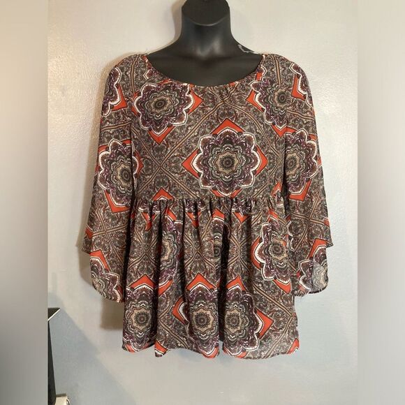 AB Studio red&purple sheer blouse - Picture 1 of 6